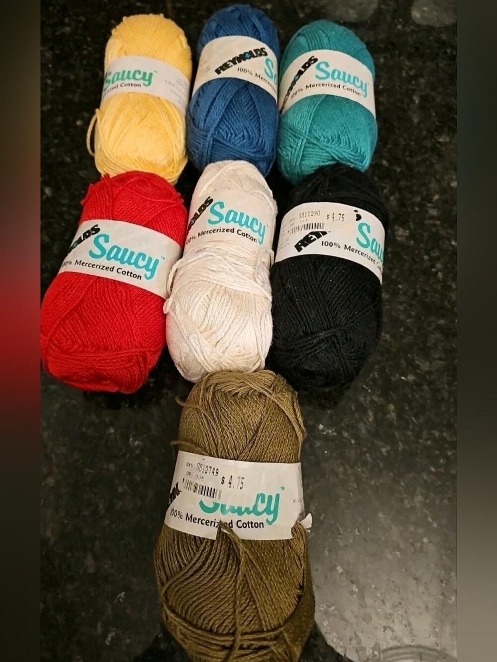 Lot of 7 Reynolds SAUCY Mercerized Cotton Yarn Skeins Mixed Color Lot